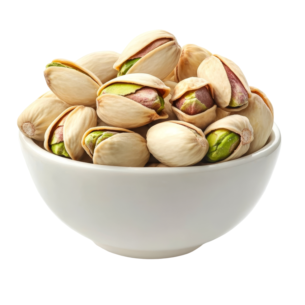 Freshly harvested pistachio nuts in a transparent bowl ready for snacking or culinary use in any kitchen, Pistachio Nuts png