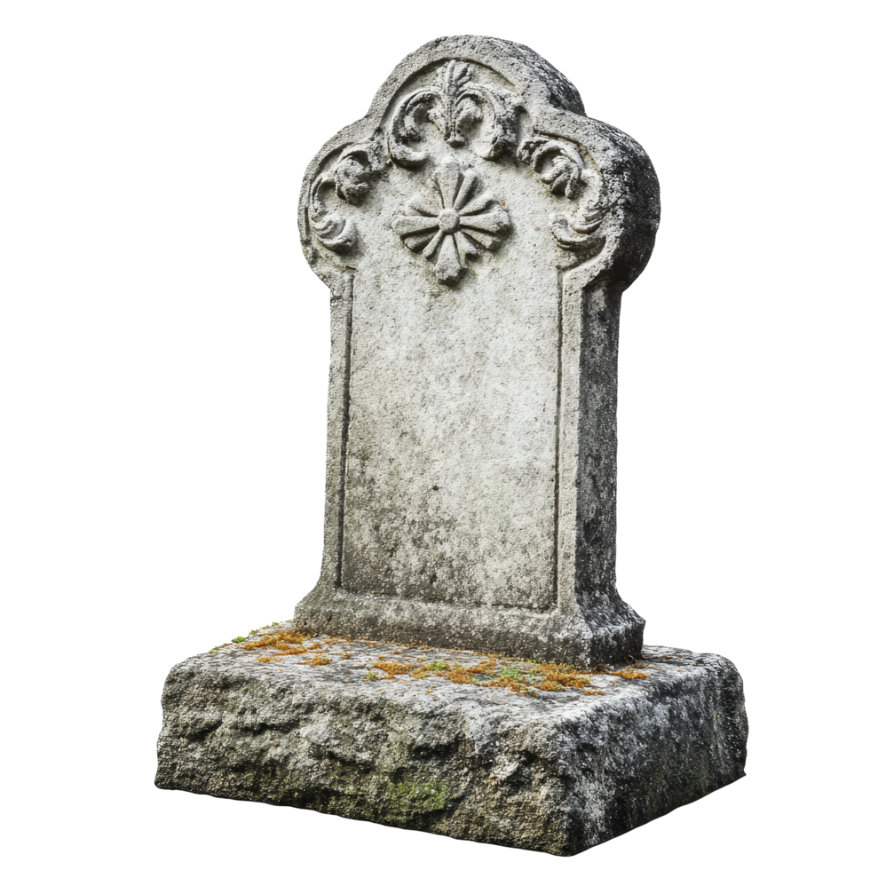 An elaborately carved tombstone with intricate detailing on a transparent background for historical memorialization, tombstone, file of isolated object on transparent background png