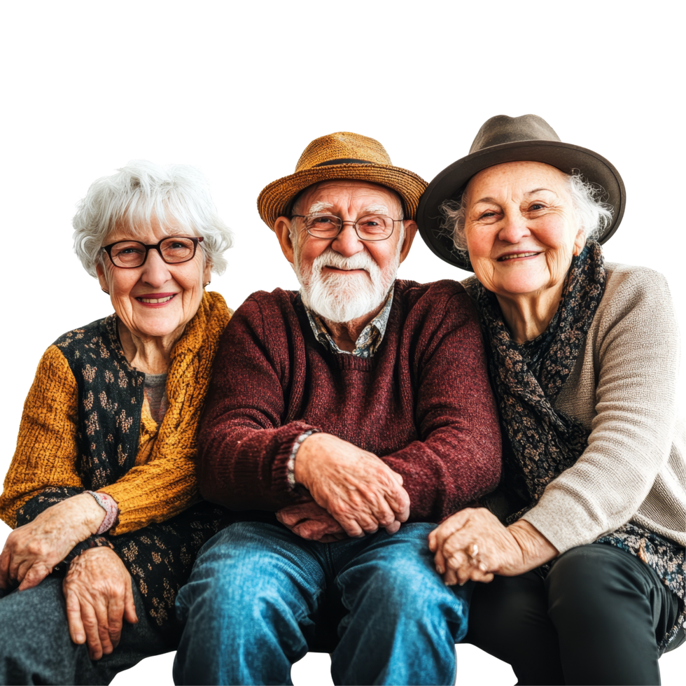 A joyful group of older adults enjoying companionship and laughter in a bright setting, diversified group of happy old people, file of isolated object on transparent background png