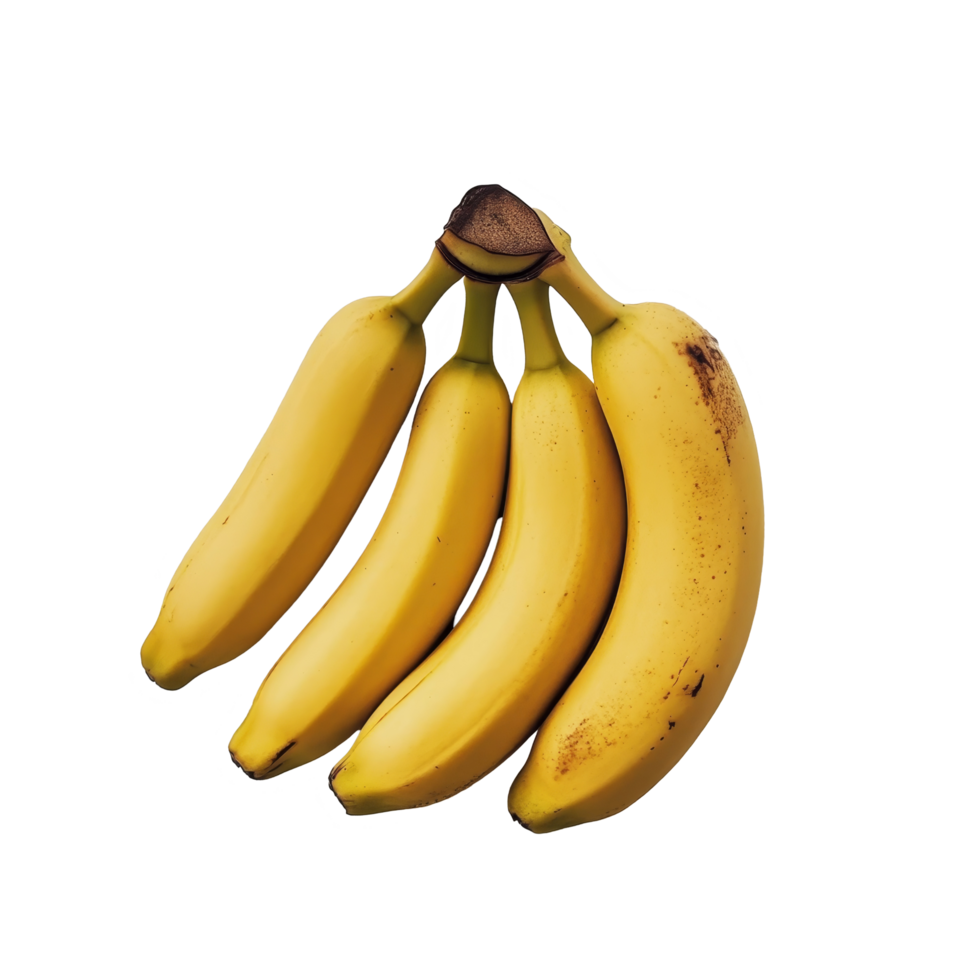 A cluster of ripe bananas on a clean transparent background highlighting their vibrant color and texture, bananas on transparent background png