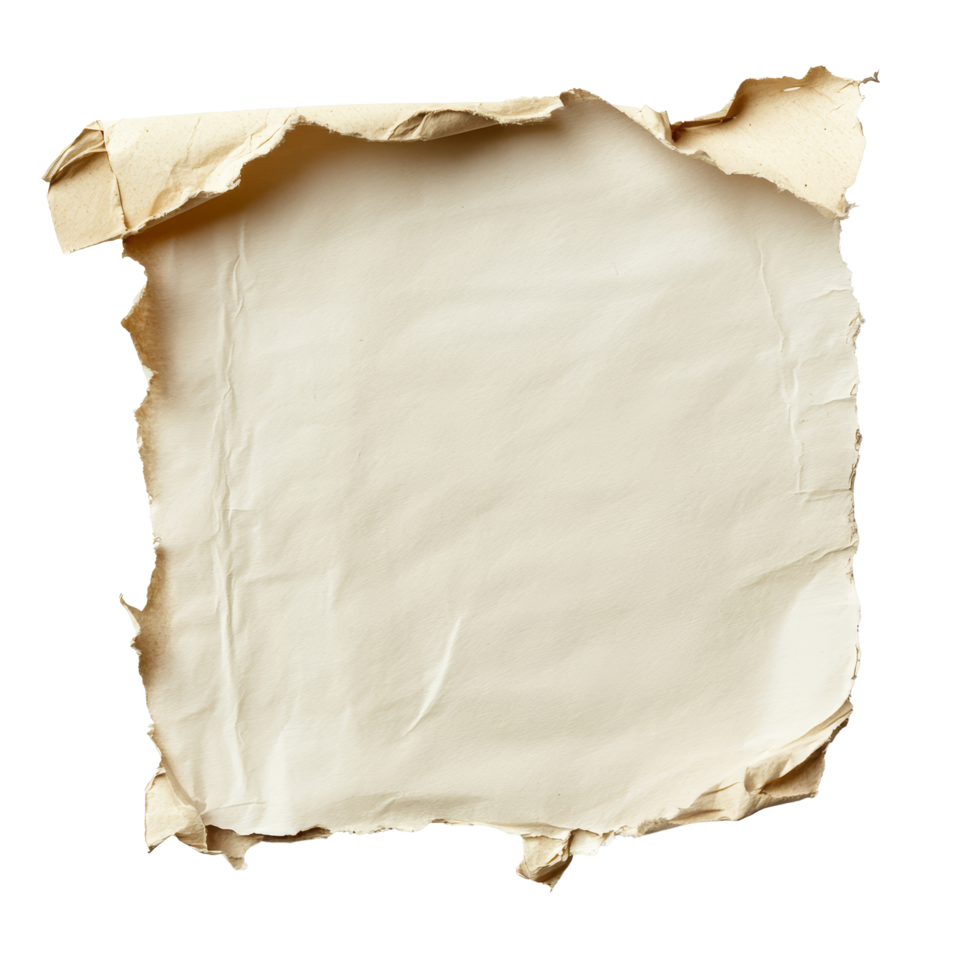 Torn note paper with a rugged edge on a clean transparent background, showcasing a creative visual texture, Torn note paper on transparent backgroundfile png