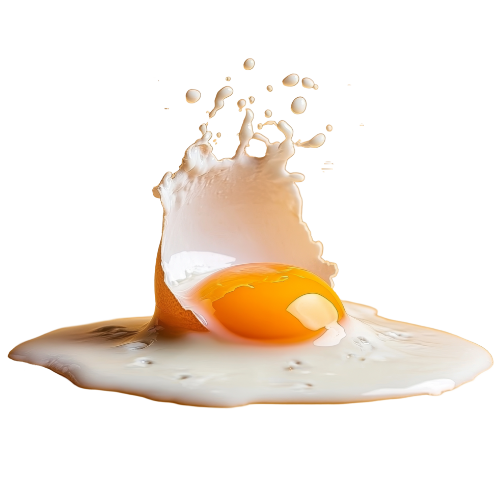 Fresh egg yolk and transparent splashing onto a colorful surface in a vibrant kitchen setting, Egg yolk and transparent falling down png