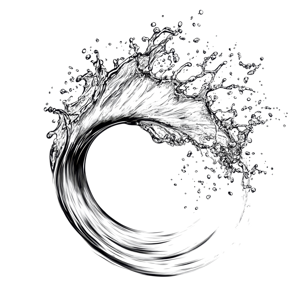 A dynamic curve water splash illustrating fluid motion and energy in a minimalist design set against a plain backdrop, Curve water splash Stock Illustration png