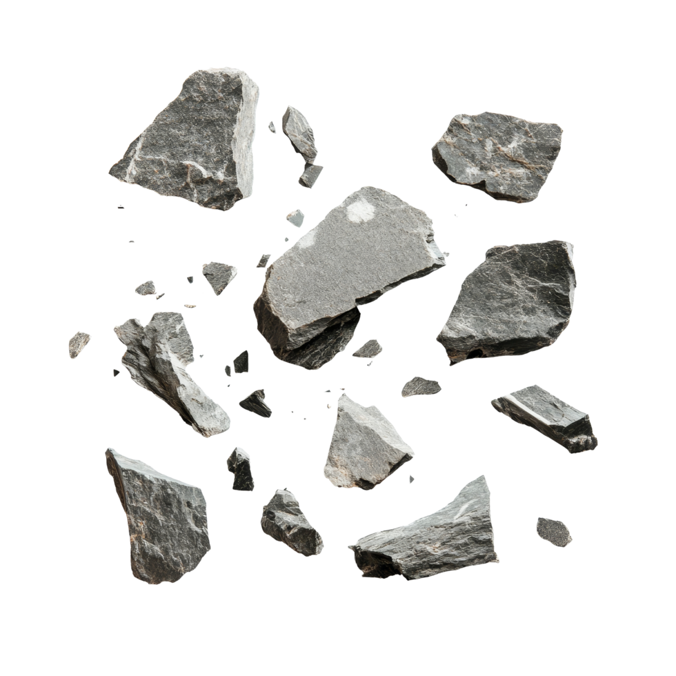 Stone fragments on a transparent background display unique textures and shapes in natural material, Broken stone on a transparent background. Stone transparent background png