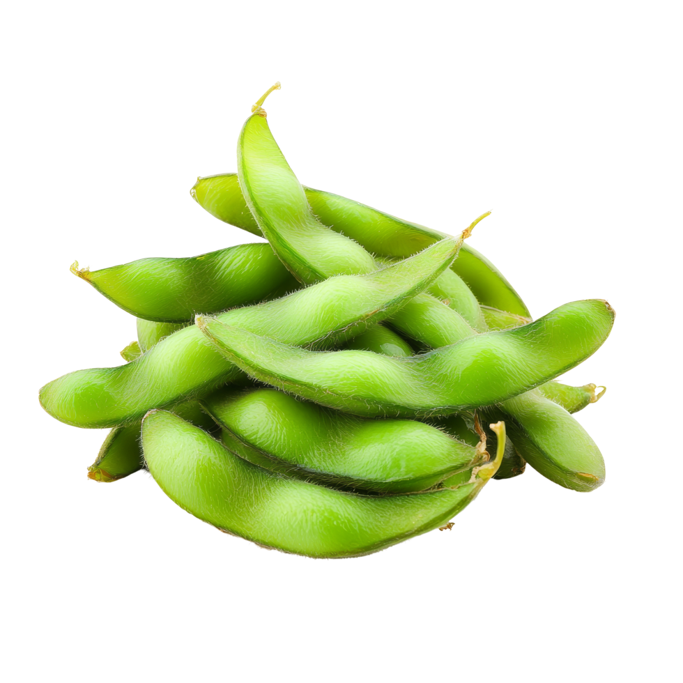 Fresh edamame green soybeans arranged beautifully on a transparent background for culinary presentation and recipes, edamame green soy beans isolated on transparent background png