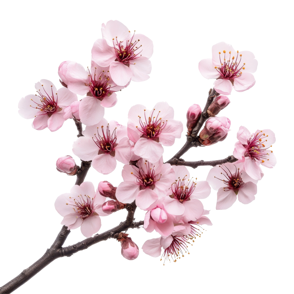 Fresh cherry blossom sakura branch isolated on a transparent background celebrating springs beauty and fleeting moments, of fresh cherry blossom sakura isolated on transparent background png