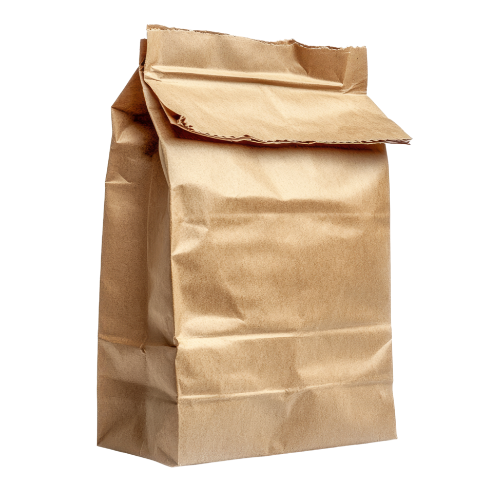 Brown paper bag isolated on a transparent background near bright colored gemstones, Brown paper bag isolated png