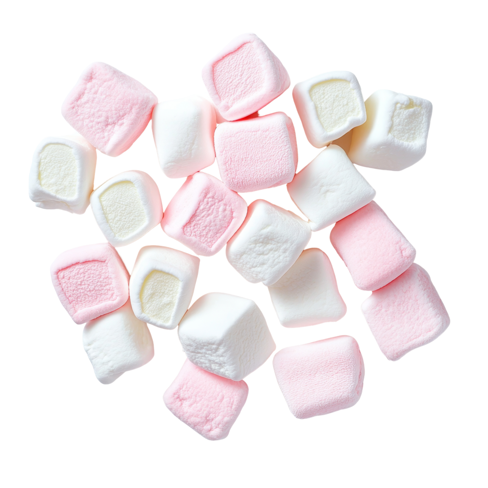 Delightful assortment of soft marshmallows in pastel colors on a clean transparent background perfect for snacks or desserts, marshmallows on transparent background png