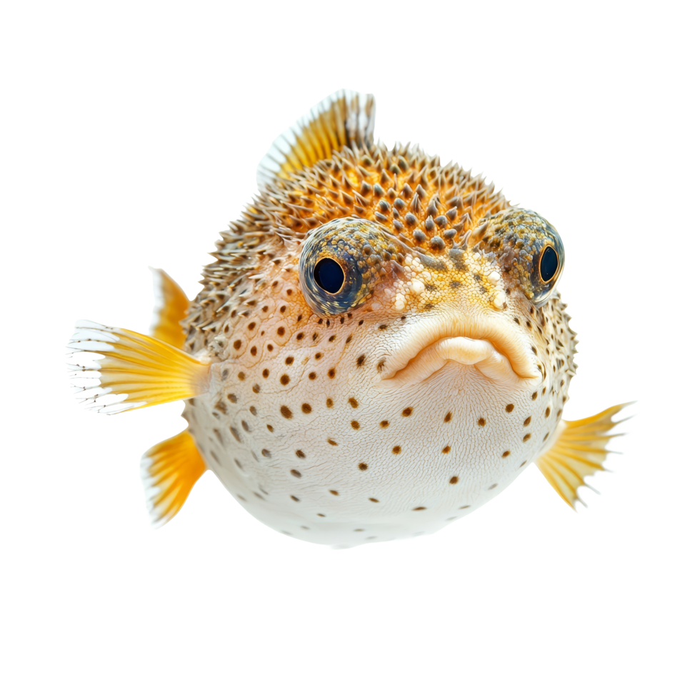 Pufferfish gracefully floating in the water, highlighting its unique texture and coloration against a transparent background, Pufferfish Isolated on transparent background png