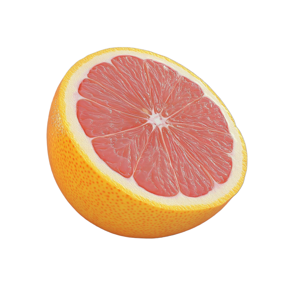 Freshly cut grapefruit showing vibrant pink flesh and textured rind against a neutral backdrop, Grapefruit isolated on alpha layer png