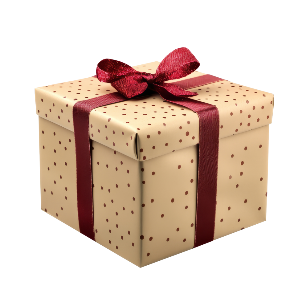 A beautifully wrapped gift box with a red ribbon and polka dots on a pristine transparent background for any special occasion, gift box isolated on transparent backgroundfile png