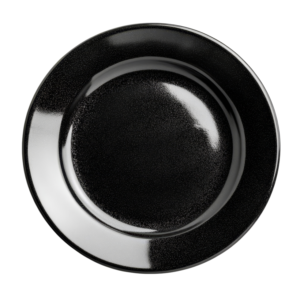 Elegant black plate isolated on a clean transparent background for artistic culinary presentations, black plate isolated on transparent background png