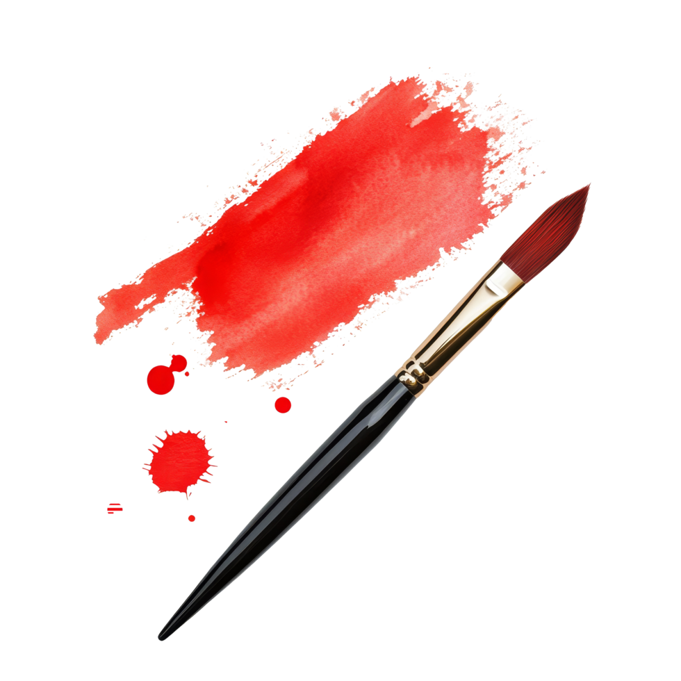 A vibrant red watercolor smear on a clean transparent background showcasing creativity and artistic expression, red paint and brush isolated on transparent background png