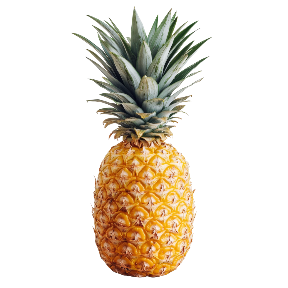 Fresh pineapple on a clear background, highlighting its vibrant color and green leaves on top, pineapple isolated on transperent png