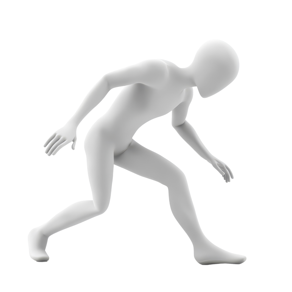 A minimalist figure pushing forward with determination against a clean transparent background, pushing man minimalistic simple 3d isolated on transparent background png