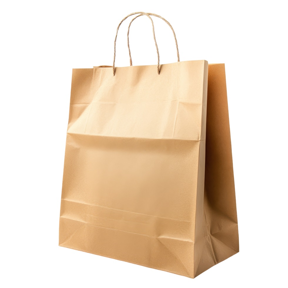 A simple brown paper bag stands isolated against a transparent background, highlighting its texture and shape, Brown paper bag isolated png