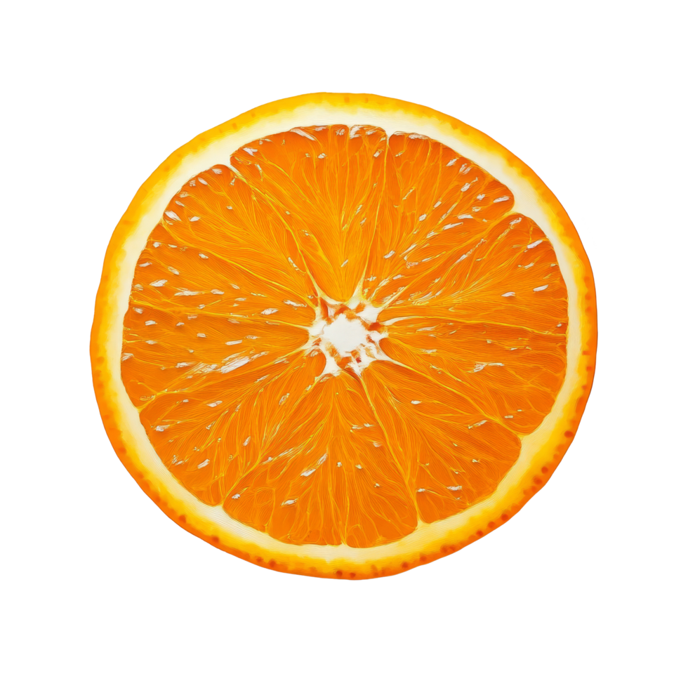 Freshly sliced orange on a bright transparent background, showcasing juicy segments in vibrant detail, Orange transparent background, Die cut slice piece of orange fruit food on transparent background png