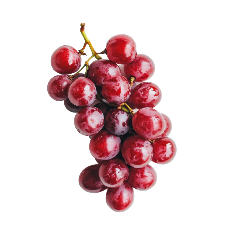 Fresh red grapes arranged on a clean transparent background, showcasing their juicy texture and vibrant color, red grapes on transparent background png