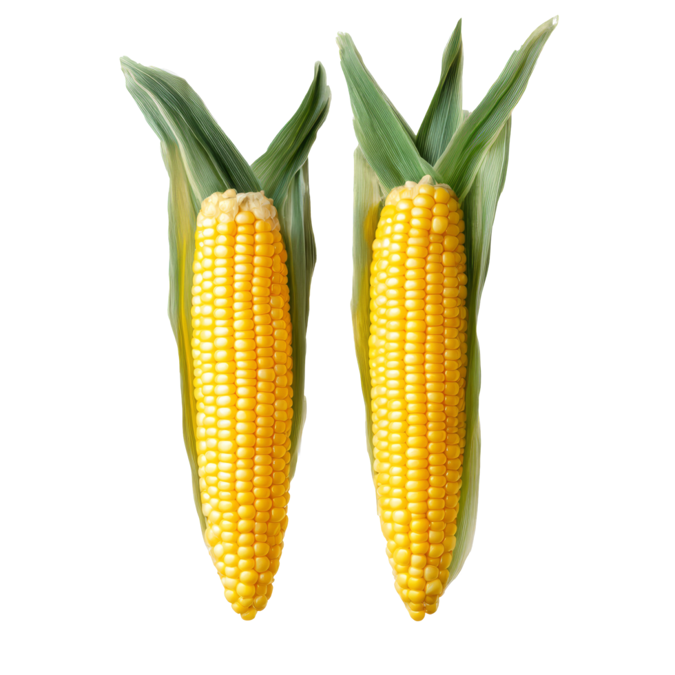Fresh corn on the cob isolated with green husk on a transparent background showcasing vibrant yellow kernels, Corn isolated on transparent png
