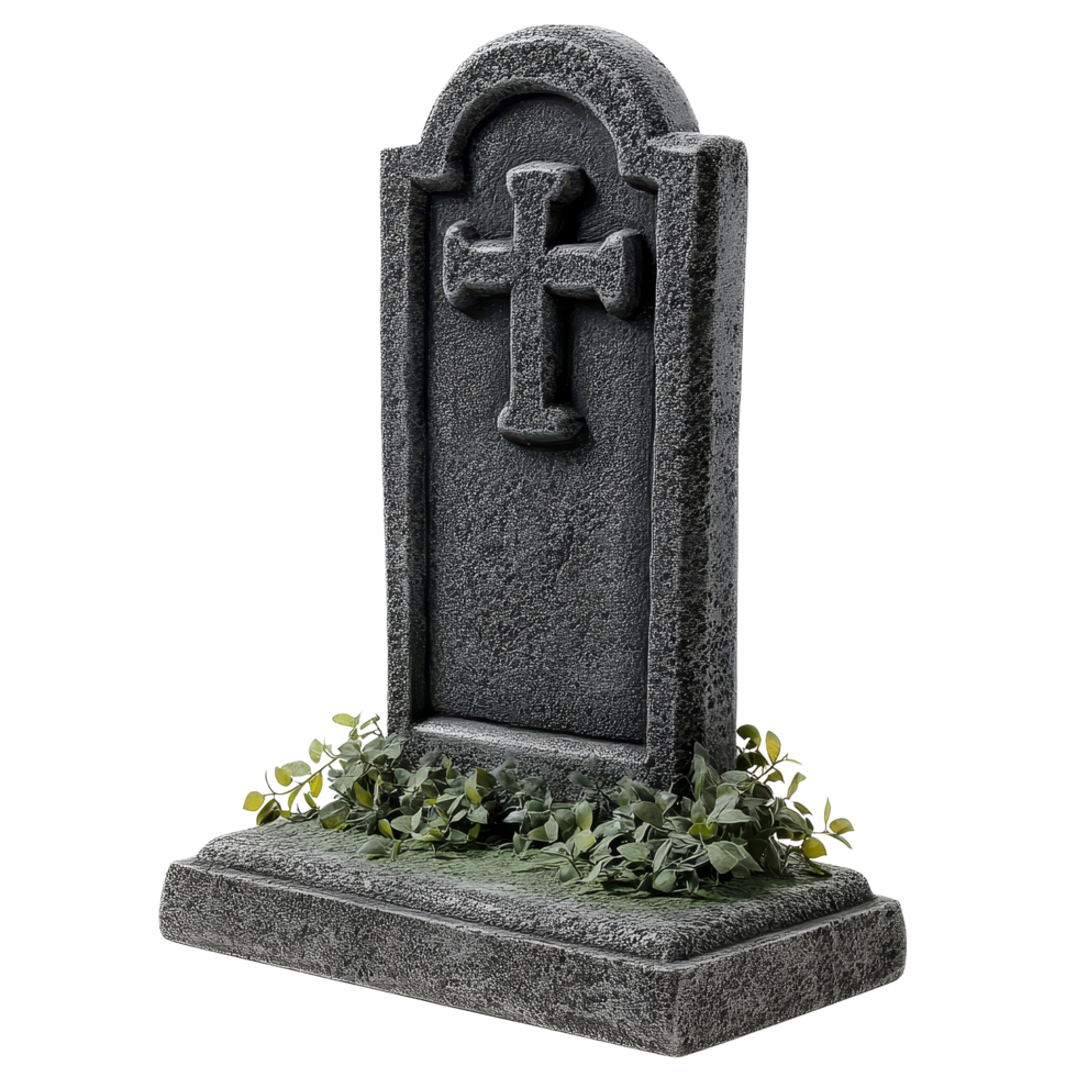 Eternal rest Halloween tombstone with cross design isolated on a transparent background for spooky decorations, Eternal Rest Halloween Tombstone Isolated on transparent background png