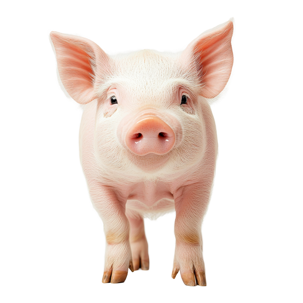 Adorable piglet standing on a clean transparent background, showcasing its playful and curious nature in a bright setting, Pig on transparent background png
