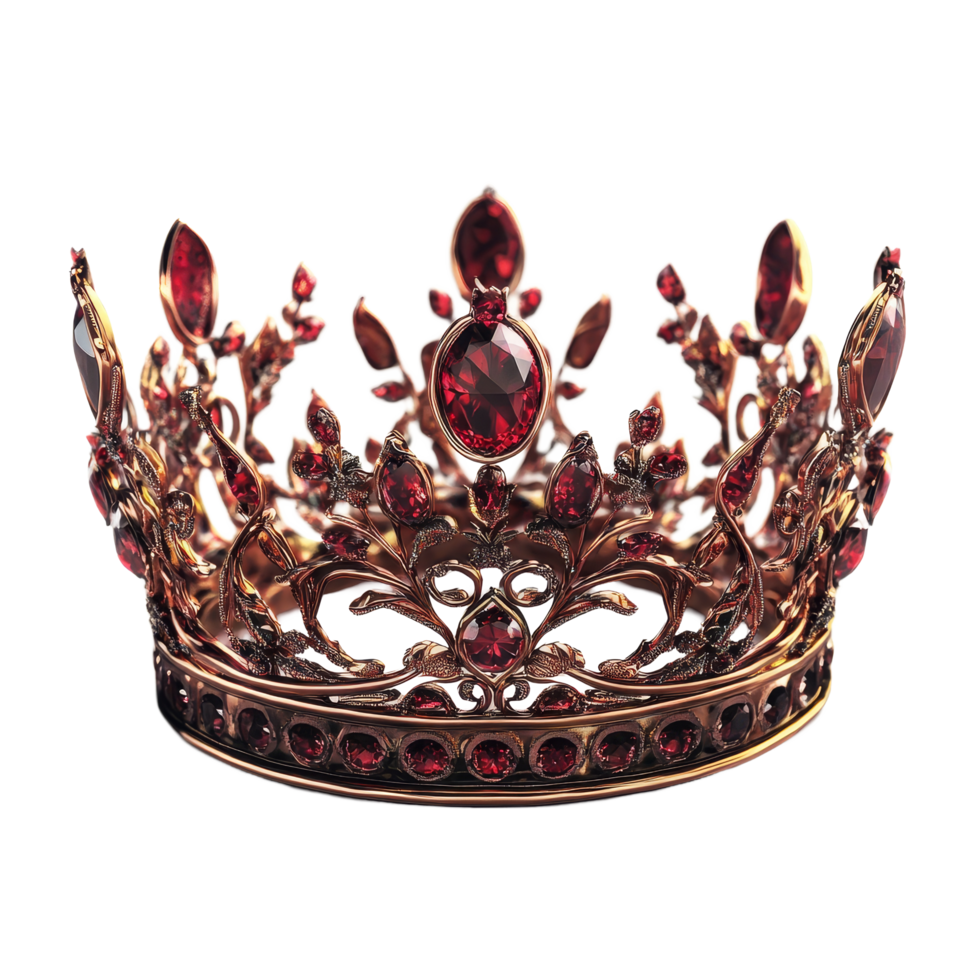 A jewelstudded red crown elegantly rests on a transparent background, showcasing its intricate design and beauty, Enchanting Red Crown on transparent background png