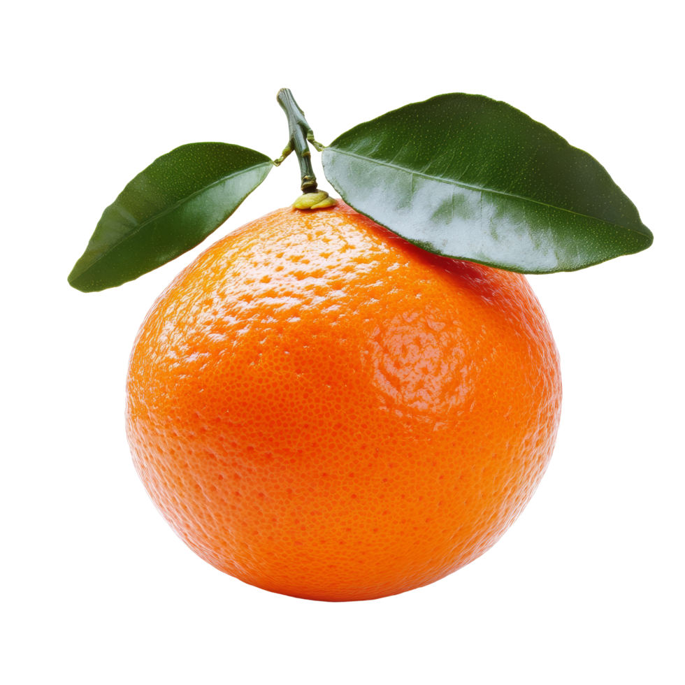 Fresh Mandarin fruit with green leaves isolated on a clean transparent background, showcasing its vibrant color and texture, Mandarin or tangerine fruit isolated on transparent background png