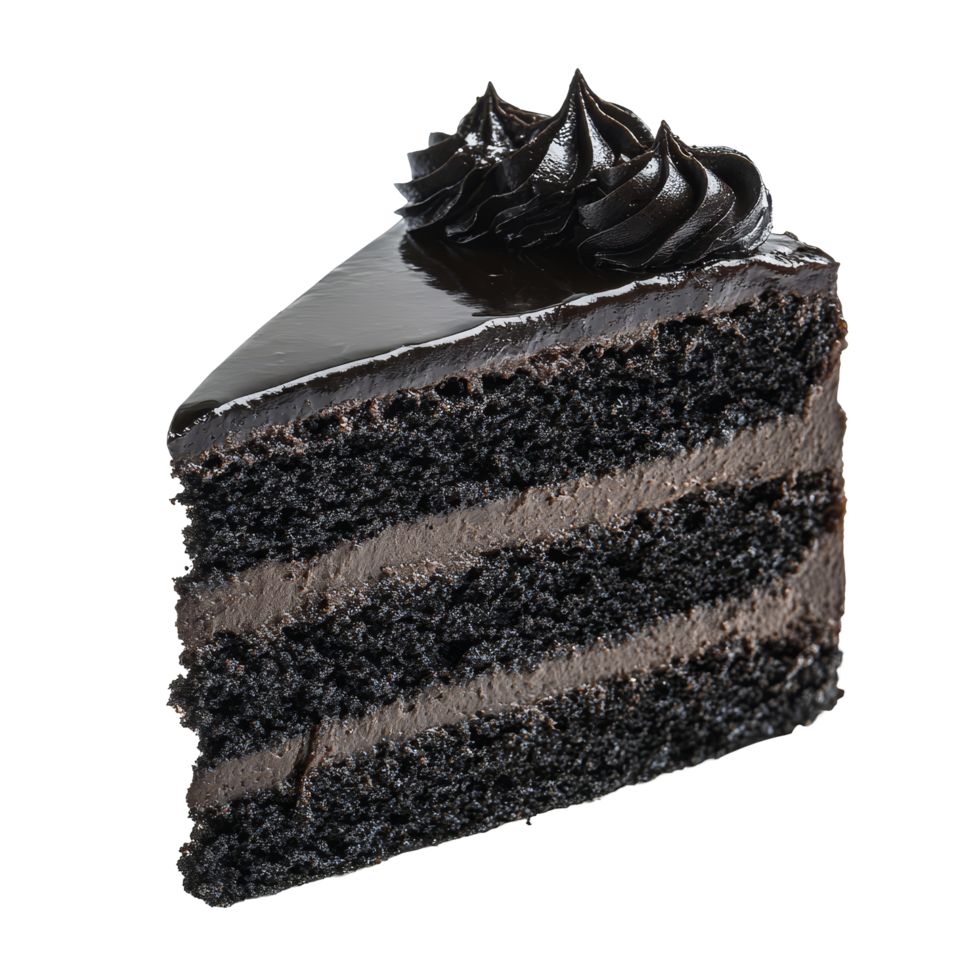 Delicious slice of blackout cake showcasing rich layers on a transparent background, Blackout Cake slice isolated on transparent background png