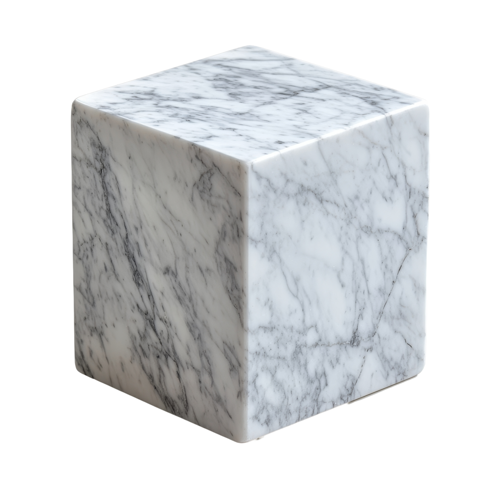 Carrara marble cube isolated on a transparent background showcasing natural texture and elegance, carrara marble cube isolated on transparent background png