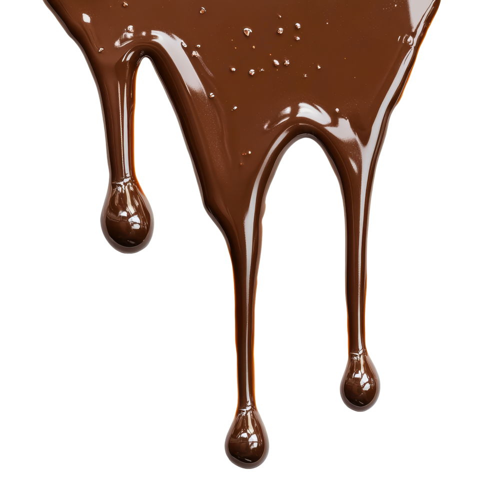 Rich melted chocolate drip cascading on a clean transparent background in a delightful dessert setting, melted chocolate dripping on transparent background png