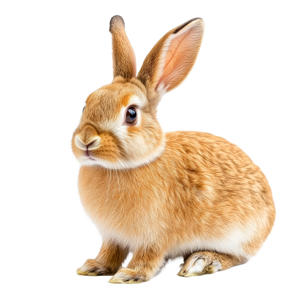A cute rabbit poses on a clean transparent background, showcasing its soft fur and lively expression with ears perked up, rabbit isolated on transparent background png
