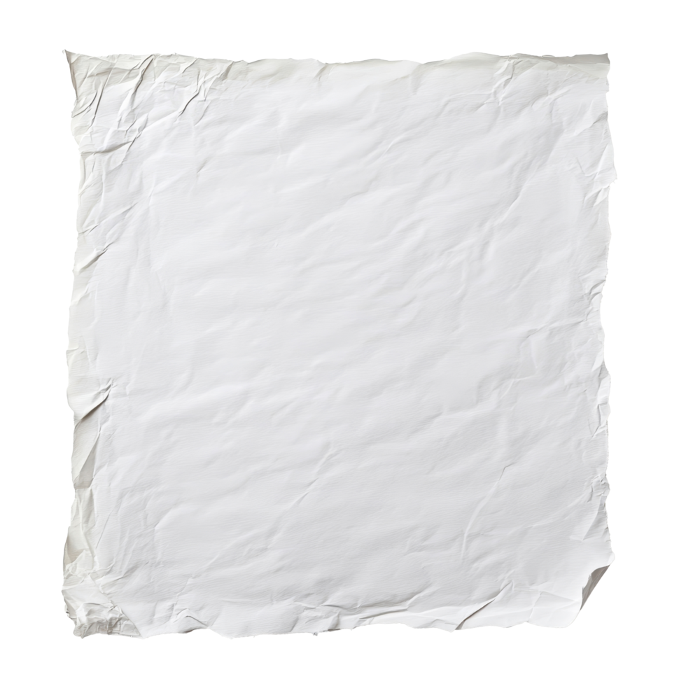 Blank transparent sheet of wrinkled paper placed on clean transparent background for creative design ideas, blank transparent sheet of paper on transparent backgroundfile png