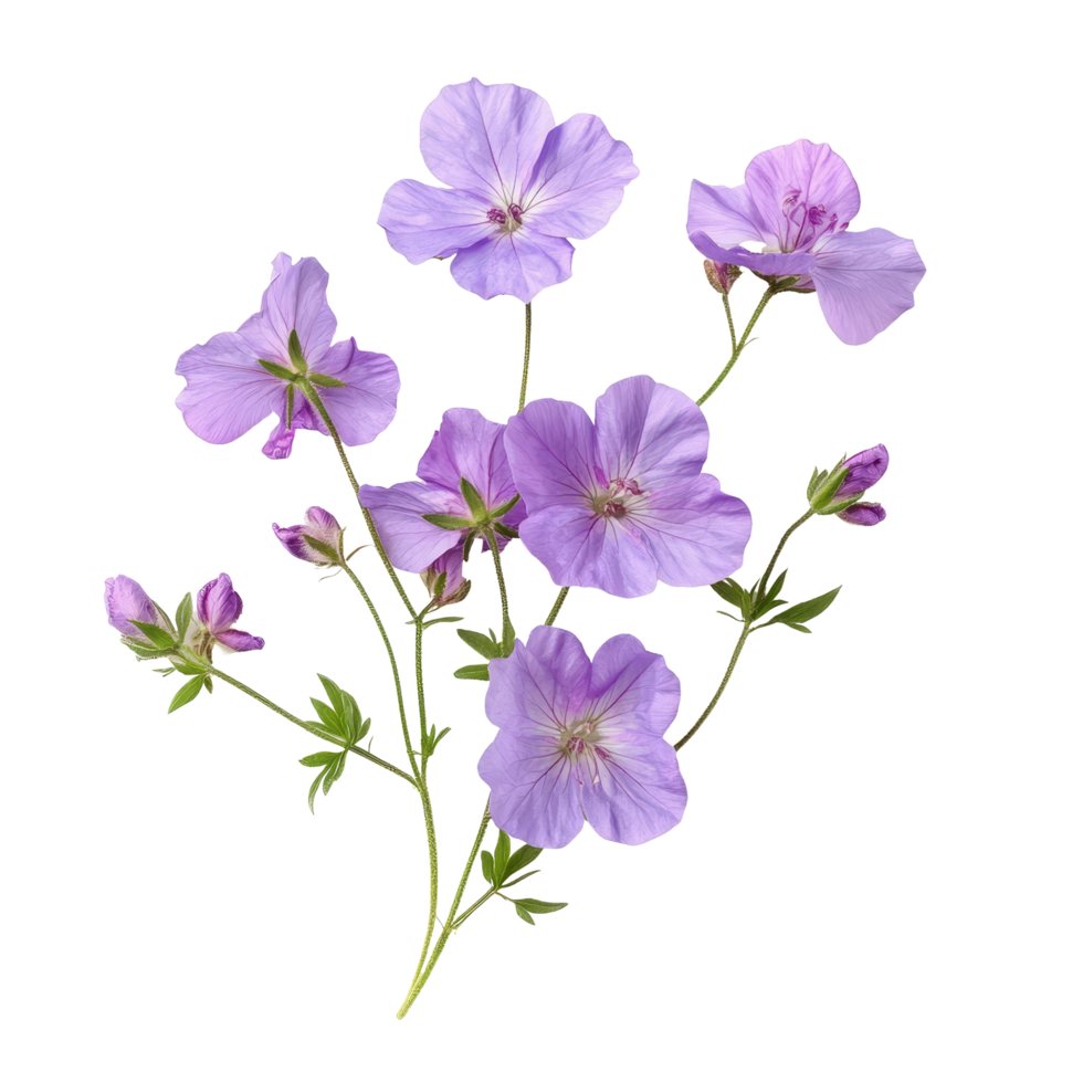 Delicate Geranium phaeum flowers with lavender petals arranged on a clean transparent background, Geranium phaeum flowers isolated on transparent background png