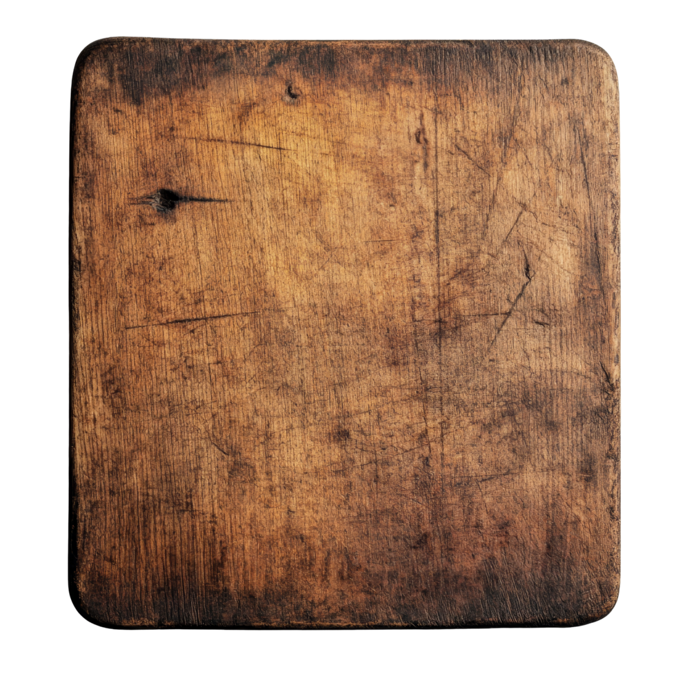 An isolated wooden chopping board resting on a plain surface, ready for meal preparation and culinary tasks, Isolated wooden chopping board png