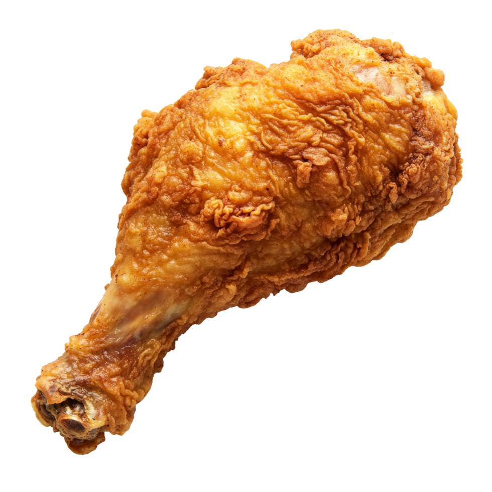Crispy fried chicken drumstick served on a clean transparent background, perfect for food lovers and culinary enthusiasts, fried chicken on transparent background png
