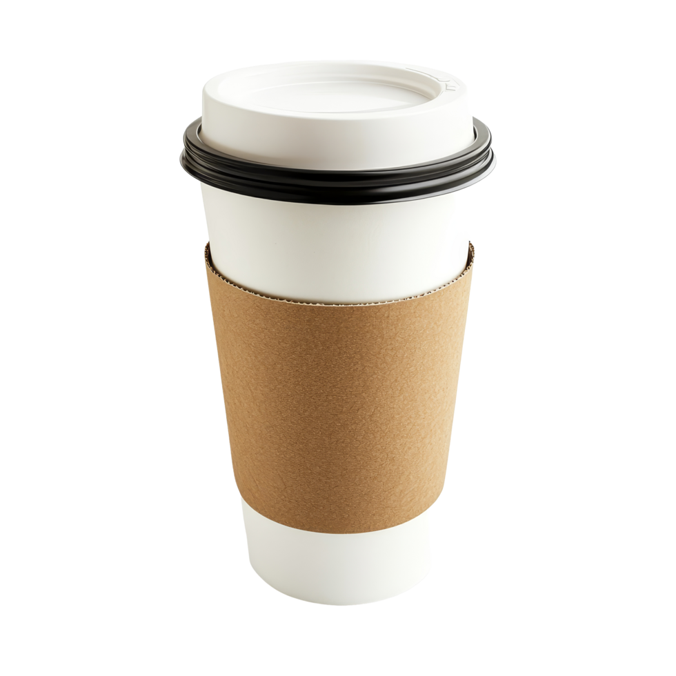Hot coffee to go cup with cardboard sleeve on a clear transparent background for a fresh morning boost, coffee to go cup on transparent background png