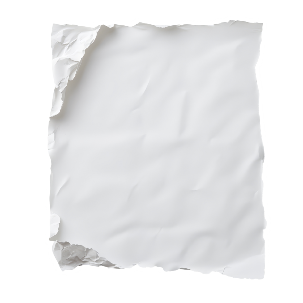 Crumpled transparent sheet of paper placed on an untextured transparent background for artistic purposes, transparent sheet of paper on transparent backgroundfile png