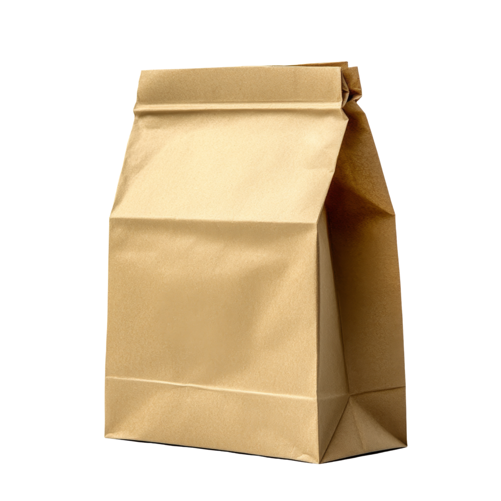 Brown paper bag isolated on a transparent background, ideal for packaging, lunch, or craft projects, Brown paper bag isolated on transparent background Stock Photo png
