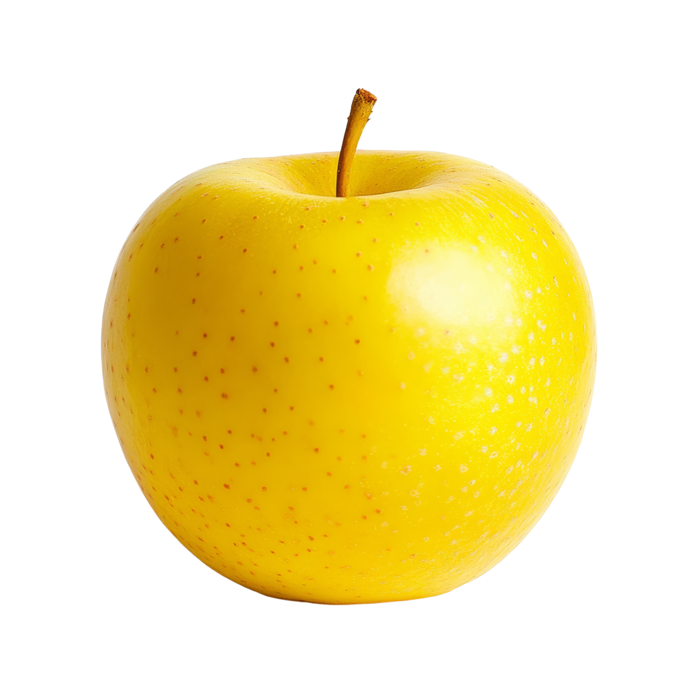 A fresh yellow apple resting on a clean transparent background, showcasing its vibrant color and smooth surface, yellow apple on transparent background png