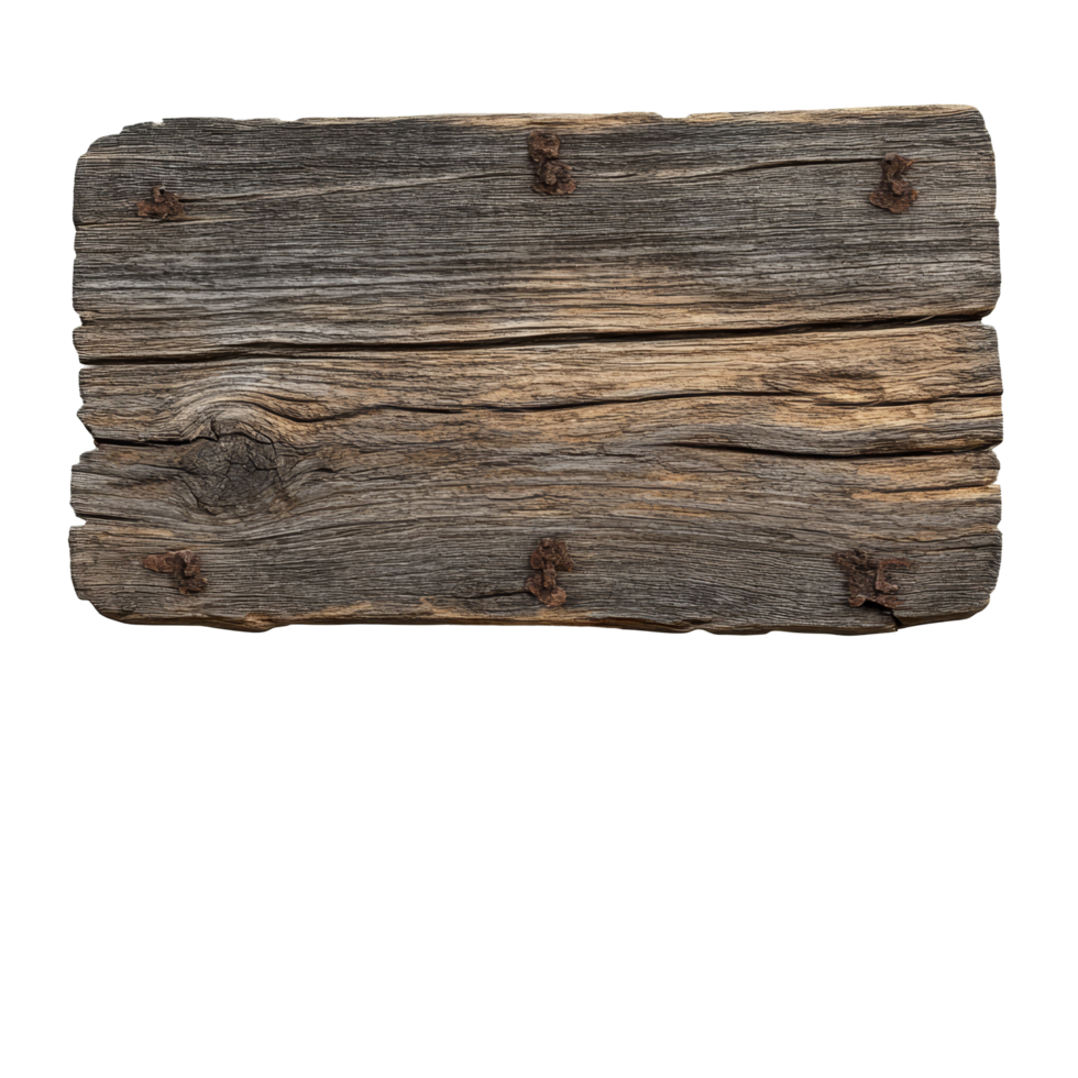 Rustic old wooden sign standing upright against a transparent background highlighting its natural texture and character, old wooden sign isolated on transparent background png