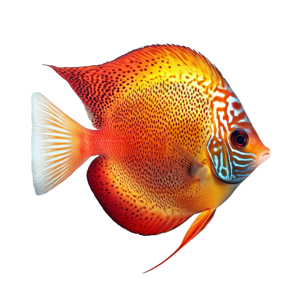 Vibrant discus fish swimming gracefully in isolation against a clean transparent background, discus fish isolated on transparent background png