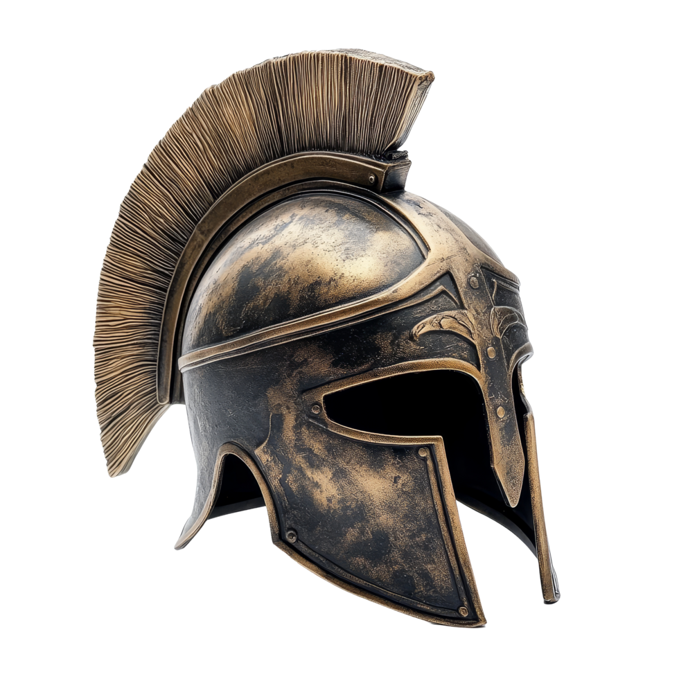 Polished gladiator helmet on a transparent background for artistic display and historical reference, gladiator helmet isolated on transparent background png