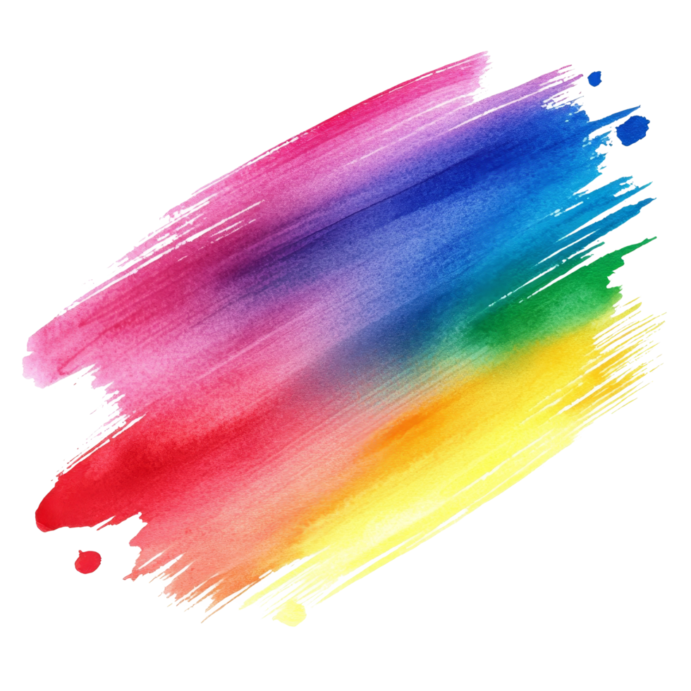 Vibrant rainbow gradient watercolor brush stroke on transparent canvas representing creativity and artistic expression, rainbow colored gradient brush stroke isolated on transparent background png