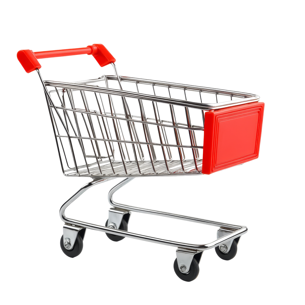 An empty shopping cart stands alone on a transparent background, ready for a shopping adventure at any time, Empty shopping cart isolated png