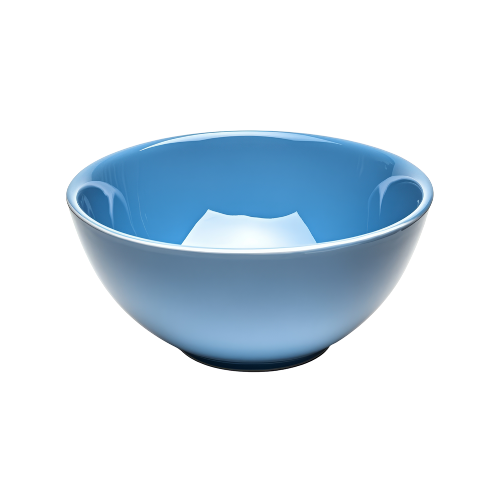A simple blue bowl sits empty against a clean transparent background highlighting its smooth surface and vibrant color, empty blue bowl on transparent background png