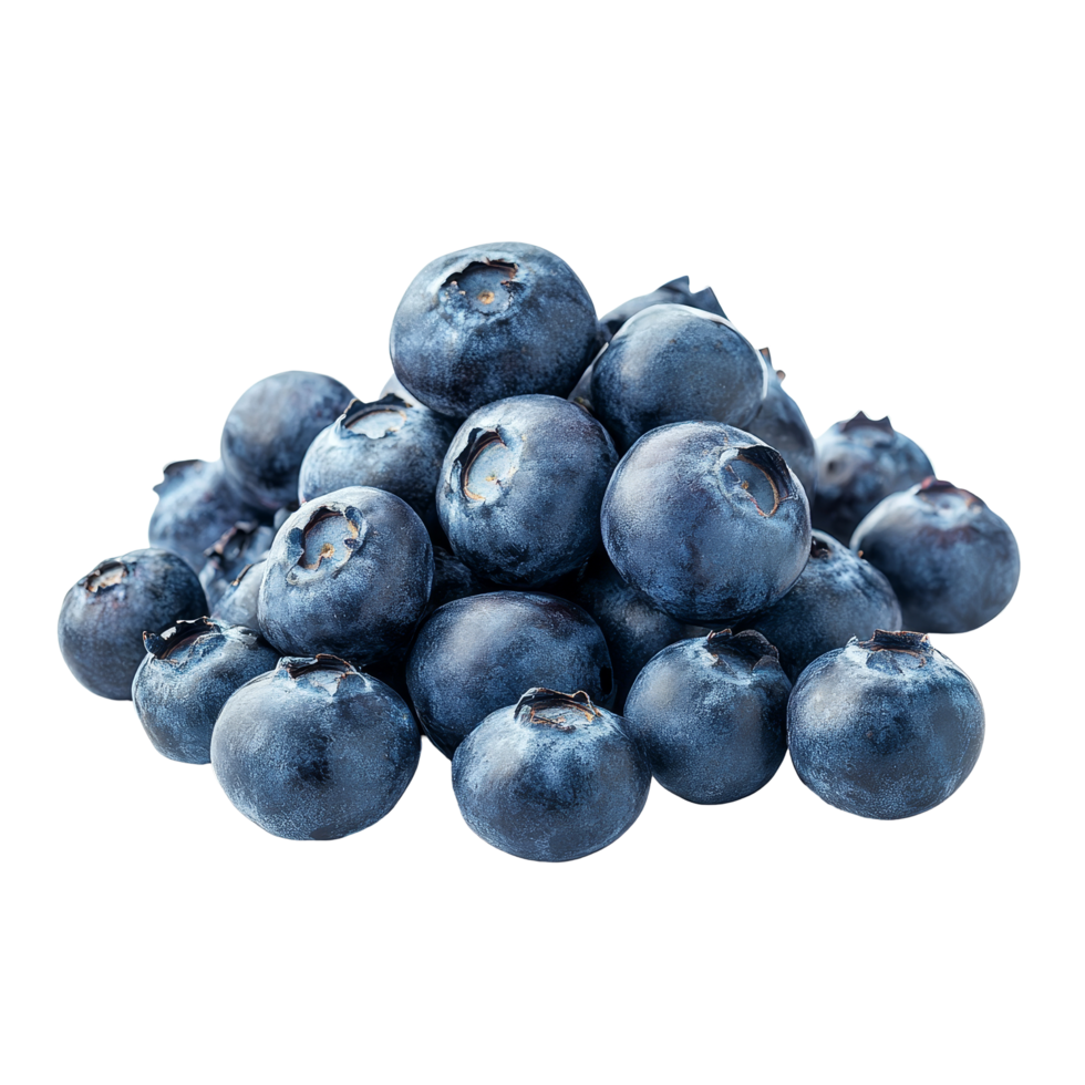 Fresh blueberries piled on a clean transparent background showcasing their rich color and texture, blueberries isolated on transparent background png