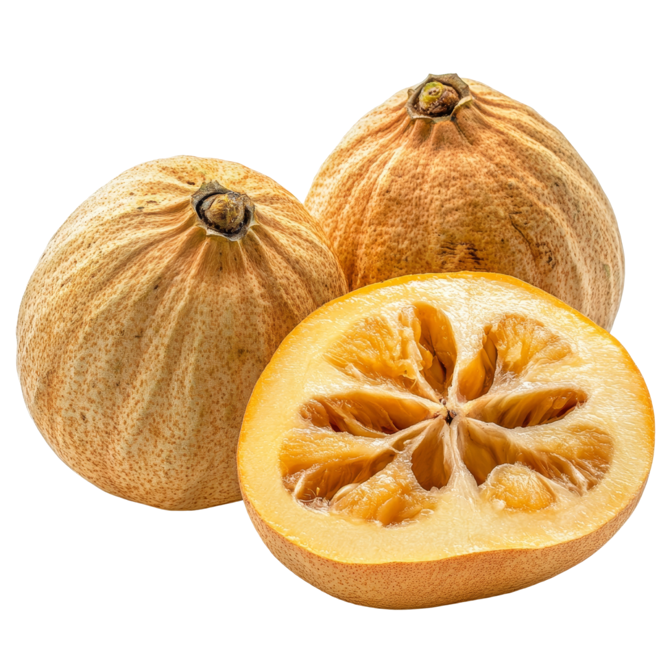 Santol fruit displays on a transparent background showcasing its unique texture and vibrant interior details, Santol fruit on transparent background png