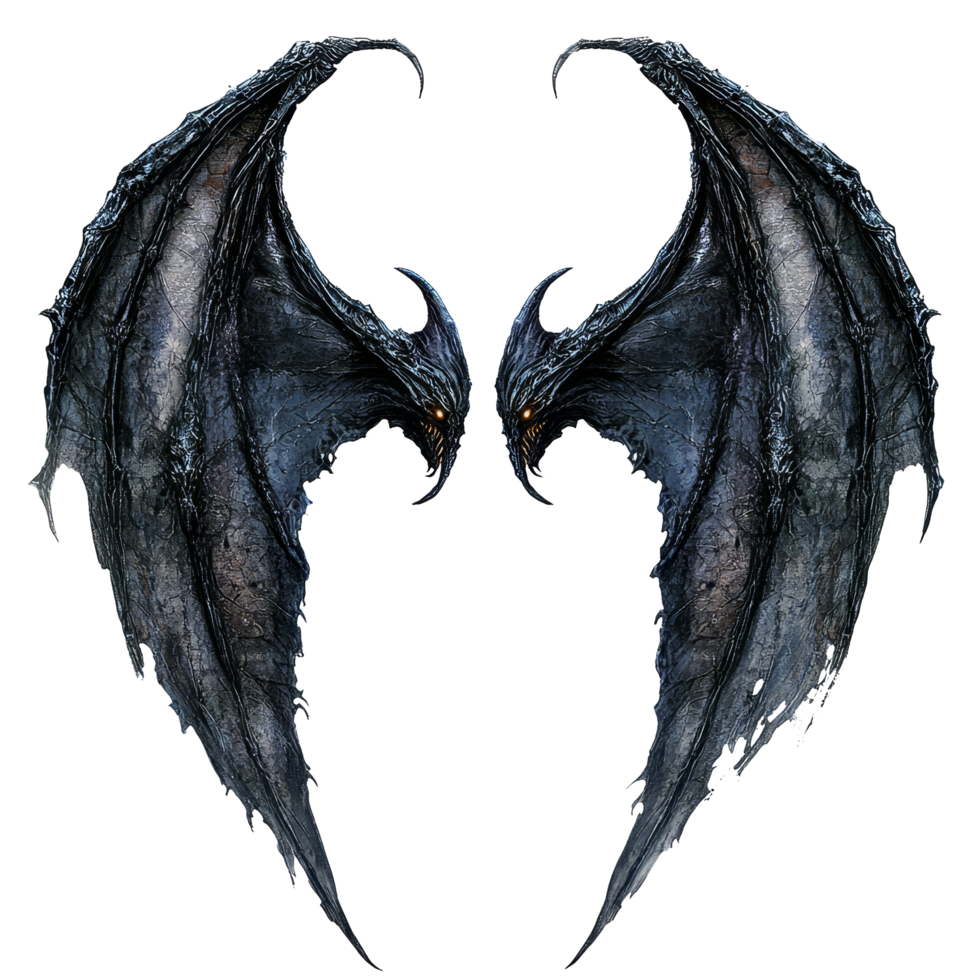 Dramatic demon wings displayed on a transparent background featuring sharp edges and intricate textures, Demon wings on transparent background png