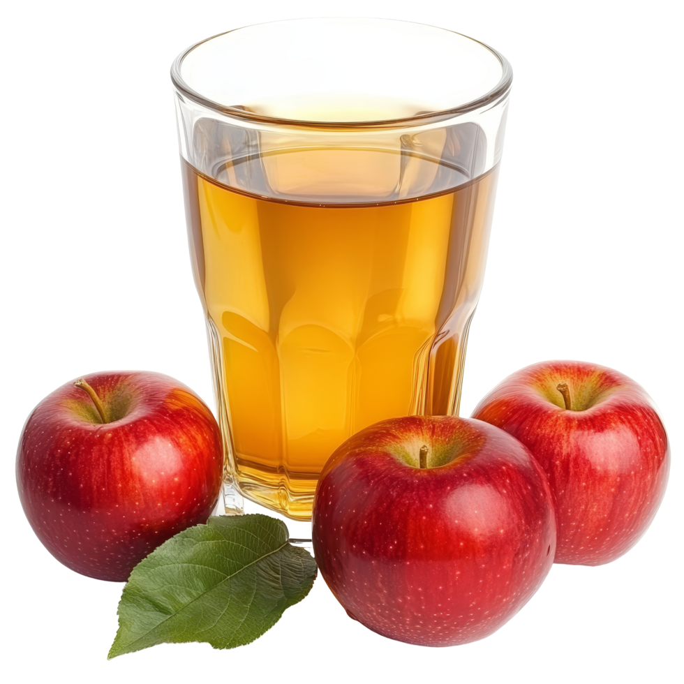 Fresh apple juice served in a glass with red apples on a transparent background, A glass of apple juice with red apples isolated png