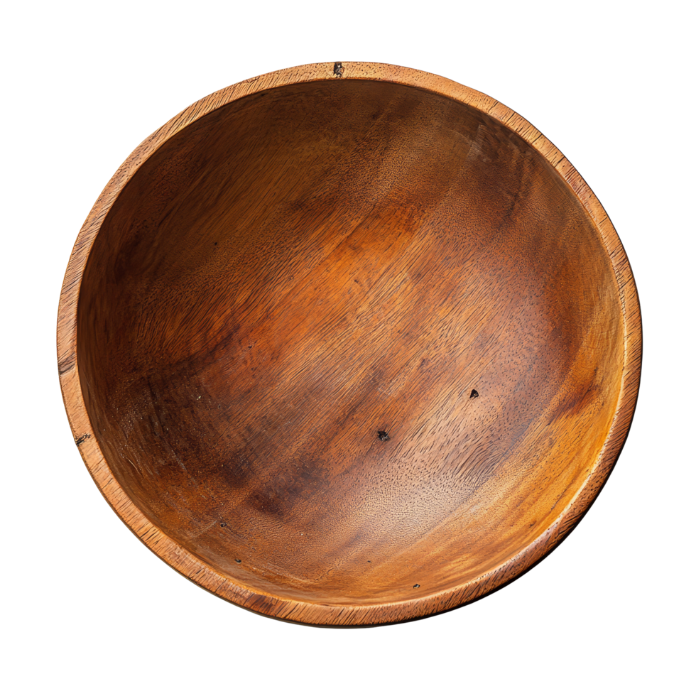 A rustic wooden bowl beautifully crafted and placed on a clean transparent background for a minimalist aesthetic, wood bowl on transparent background png